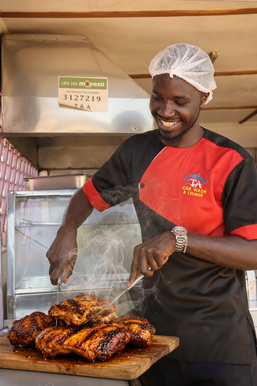 T&A chef grilling fresh nyama choma chicken