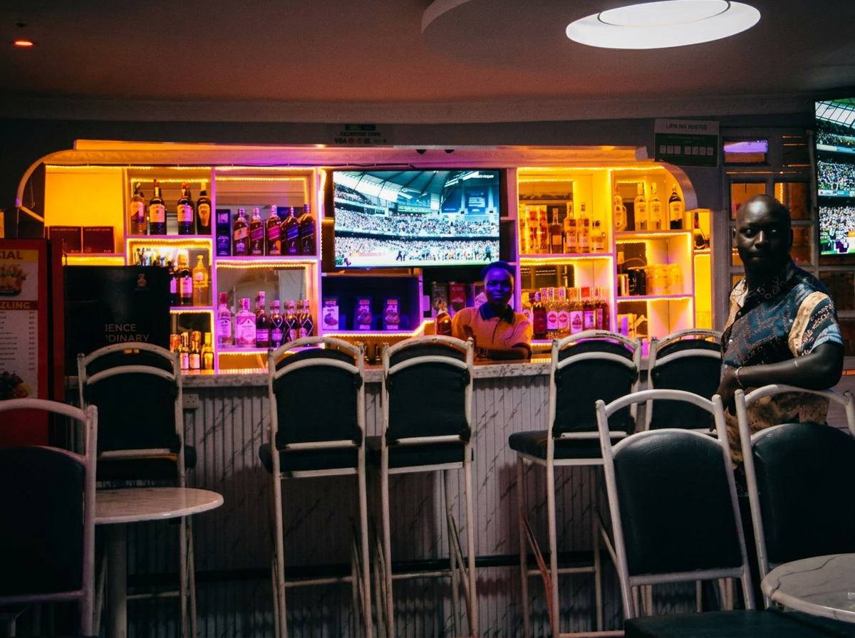 T&A Lounge bar with stocked drinks and big-screen football